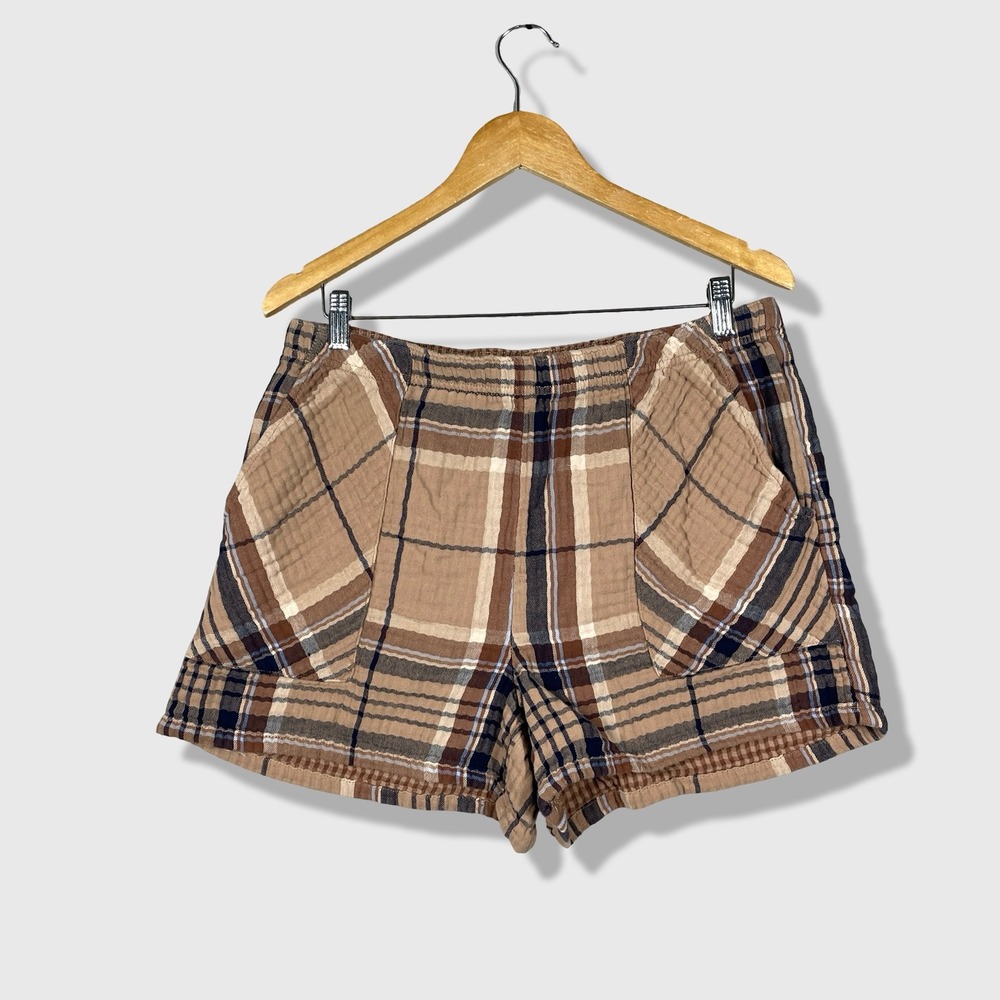Aerie Plaid Gauze Shorts Womens Large Brown Cottagecore Cabincore Loungewear